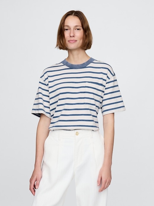 Striped Crewneck Short-Sleeve Tee In Blue And White